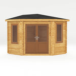 3m x 3m Corner Cabin - 44mm (UPVC Windows & Door) - Oak - Rogey