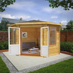 3m x 3m Corner Cabin - 44mm (UPVC Windows & Door) - Oak - Rogey