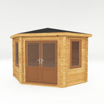 3m x 3m Corner Cabin - 44mm (UPVC Windows & Door) - Oak - Rogey