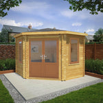 3m x 3m Corner Cabin - 44mm (UPVC Windows & Door) - Oak - Rogey