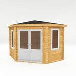 3m x 3m Corner Cabin - 44mm (UPVC Windows & Door) - White - Rogey