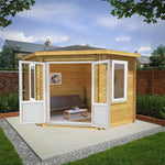 3m x 3m Corner Cabin - 44mm (UPVC Windows & Door) - White - Rogey