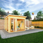 3m x 3m Studio Pent Log Cabin - 44mm - (UPVC Windows & Doors) - Oak - Rogey