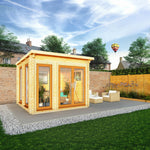 3m x 3m Studio Pent Log Cabin - 44mm - (UPVC Windows & Doors) - Oak - Rogey