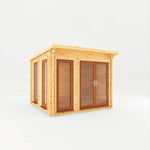 3m x 3m Studio Pent Log Cabin - 44mm - (UPVC Windows & Doors) - Oak - Rogey