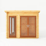 3m x 3m Studio Pent Log Cabin - 44mm - (UPVC Windows & Doors) - Oak - Rogey