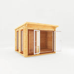 3m x 3m Studio Pent Log Cabin - 44mm - (UPVC Windows & Doors) - Oak - Rogey