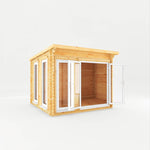 3m x 3m Studio Pent Log Cabin - 44mm - (UPVC Windows & Doors) - White - Rogey