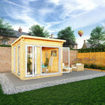 3m x 3m Studio Pent Log Cabin - 44mm - (UPVC Windows & Doors) - White - Rogey