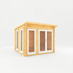 3m x 3m Studio Pent Log Cabin - 44mm - (UPVC Windows & Doors) - White - Rogey