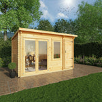 4.1m x 3m Elite Pent Log Cabin With Side Shed - 28mm - Rogey