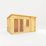 4.1m x 3m Elite Pent Log Cabin With Side Shed - 28mm - Rogey