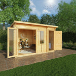 4.1m x 3m Elite Pent Log Cabin With Side Shed - 28mm - Rogey