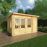 4.1m x 3m Pent Log Cabin With Side Shed - 19mm - Rogey