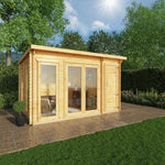 4.1m x 3m Studio Pent Log Cabin With Side Shed - 28mm - Rogey