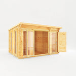 4.1m x 3m Studio Pent Log Cabin With Side Shed - 28mm - Rogey