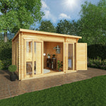 4.1m x 3m Studio Pent Log Cabin With Side Shed - 28mm - Rogey