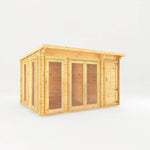 4.1m x 3m Studio Pent Log Cabin With Side Shed - 28mm - Rogey