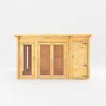 4.1m x 3m Studio Pent Log Cabin With Side Shed - 28mm - Rogey