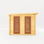 4.1m x 3m Studio Pent Log Cabin With Side Shed - 44mm (UPVC Windows & Door) - Oak - Rogey