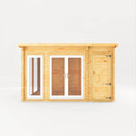 4.1m x 3m Studio Pent Log Cabin With Side Shed - 44mm (UPVC Windows & Door) - White - Rogey