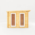 4.1m x 3m Studio Pent Log Cabin With Side Shed - 44mm (UPVC Windows & Door) - White - Rogey