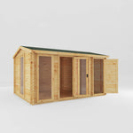 4.6m x 3m Reverse Apex Log Cabin With Side Shed - 19mm - Rogey