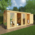 4.6m x 3m Reverse Apex Log Cabin With Side Shed - 19mm - Rogey