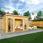 4m x 3m Studio Pent Log Cabin - 44mm (UPVC Windows & Door) - Oak - Rogey