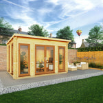 4m x 3m Studio Pent Log Cabin - 44mm (UPVC Windows & Door) - Oak - Rogey