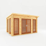 4m x 3m Studio Pent Log Cabin - 44mm (UPVC Windows & Door) - Oak - Rogey