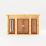 4m x 3m Studio Pent Log Cabin - 44mm (UPVC Windows & Door) - Oak - Rogey