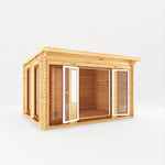 4m x 3m Studio Pent Log Cabin - 44mm (UPVC Windows & Door) - Oak - Rogey