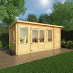 5.1m x 3m Pent Log Cabin With Side Shed - 19mm - Rogey