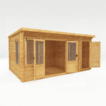 5.1m x 3m Pent Log Cabin With Side Shed - 19mm - Rogey