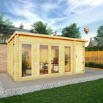 5.1m x 3m Studio Pent Log Cabin With Side Shed - 28mm - Rogey