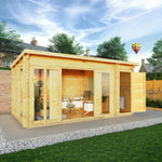 5.1m x 3m Studio Pent Log Cabin With Side Shed - 28mm - Rogey