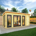 5.1m x 3m Studio Pent Log Cabin With Side Shed - 44mm (UPVC Windows & Door) - Grey - Rogey