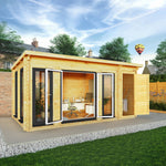 5.1m x 3m Studio Pent Log Cabin With Side Shed - 44mm (UPVC Windows & Door) - Grey - Rogey