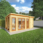 5.1m x 3m Studio Pent Log Cabin With Side Shed - 44mm (UPVC Windows & Door) - Oak - Rogey