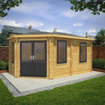 5m x 3m Corner Lodge Log Cabin - 44mm (UPVC Windows & Door) - Grey - Rogey