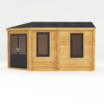 5m x 3m Corner Lodge Log Cabin - 44mm (UPVC Windows & Door) - Grey - Rogey