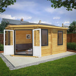 5m x 3m Corner Lodge Log Cabin - 44mm (UPVC Windows & Door) - Grey - Rogey