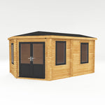 5m x 3m Corner Lodge Log Cabin - 44mm (UPVC Windows & Door) - Grey - Rogey