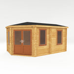 5m x 3m Corner Lodge Log Cabin - 44mm (UPVC Windows & Door) - Oak - Rogey