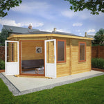 5m x 3m Corner Lodge Log Cabin - 44mm (UPVC Windows & Door) - Oak - Rogey