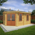 5m x 3m Corner Lodge Log Cabin - 44mm (UPVC Windows & Door) - Oak - Rogey