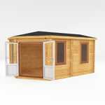 5m x 3m Corner Lodge Log Cabin - 44mm (UPVC Windows & Door) - Oak - Rogey