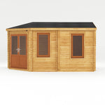 5m x 3m Corner Lodge Log Cabin - 44mm (UPVC Windows & Door) - Oak - Rogey