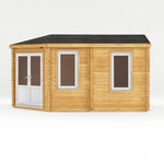 5m x 3m Corner Lodge Log Cabin - 44mm (UPVC Windows & Door) - White - Rogey